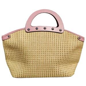Tan woven summer Coquette Tote by Maxx New york